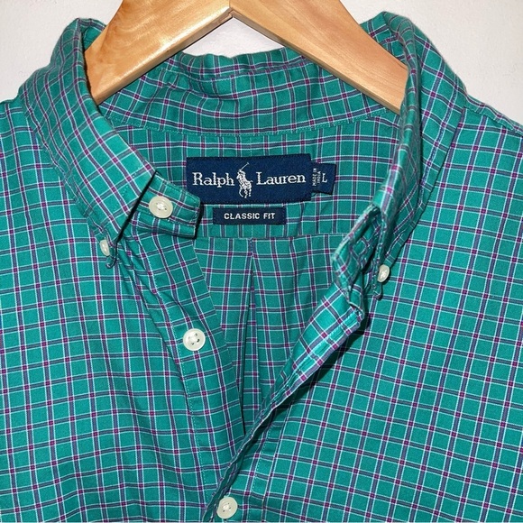 Ralph Lauren Vintage Button Shirt Men's Size Large Teal Green Pink Plaid Cotton - Picture 7 of 8